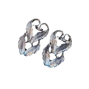 Vintage Antiqued Non Magnetic Costume Clip On Earrings Adorned with Four Leaves